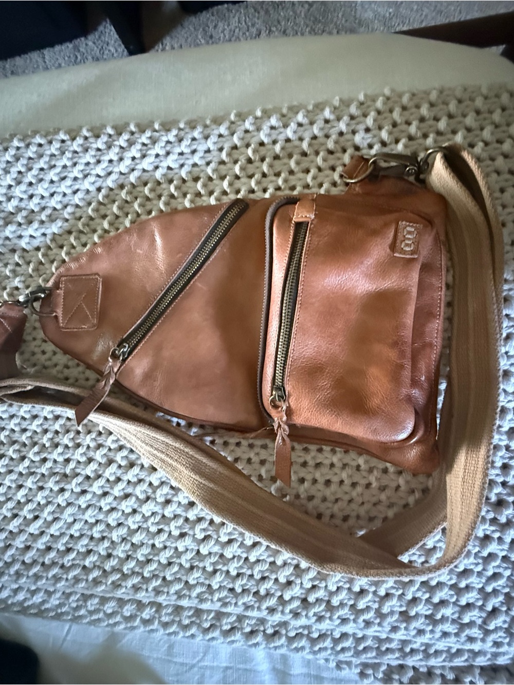 Womens Tan Leather Sling Bag - Crossbody Carry